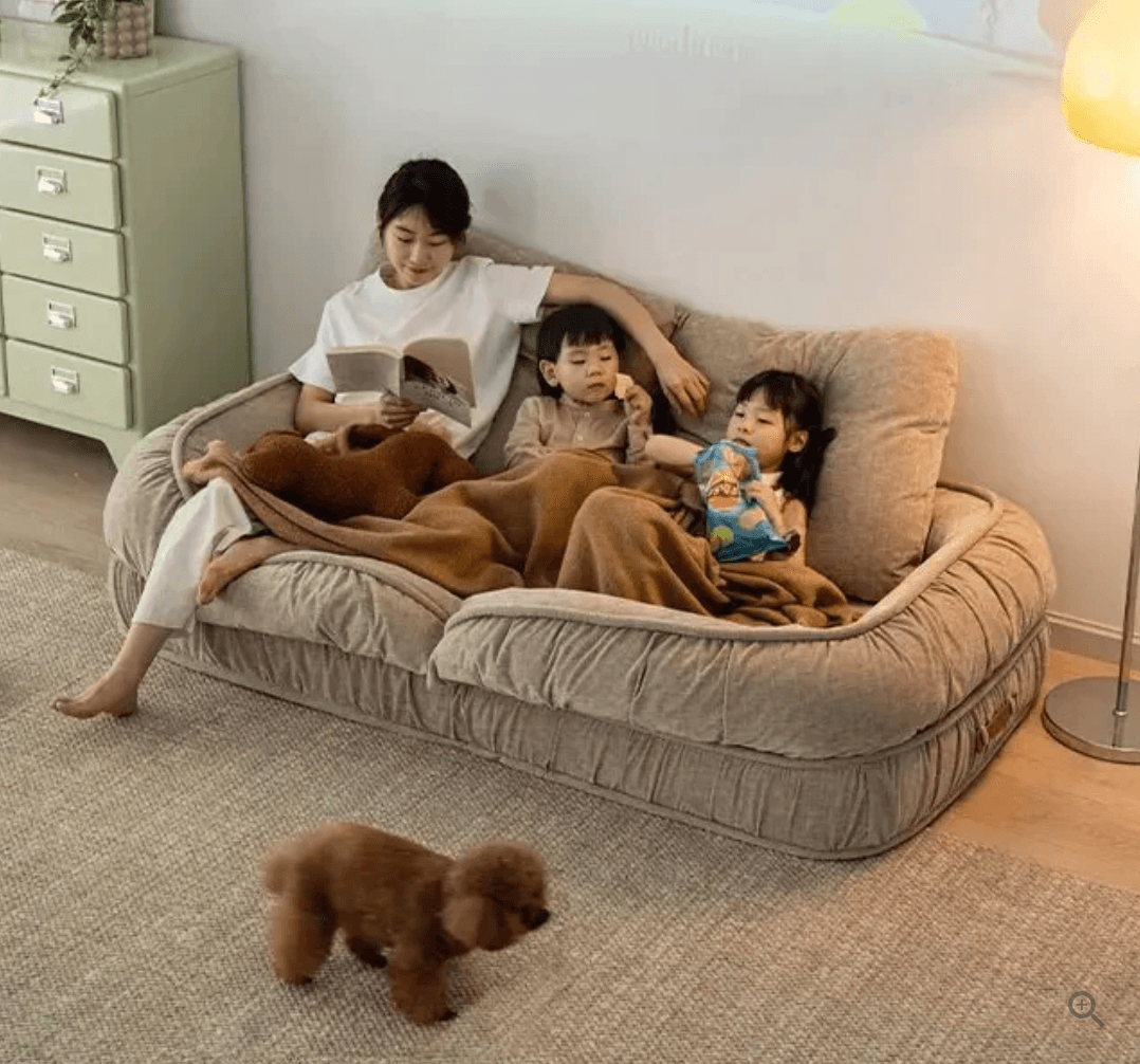 Woolly Large Luxurious Human Dog Bed and Floor Sofa Bed Beige CosyLabs