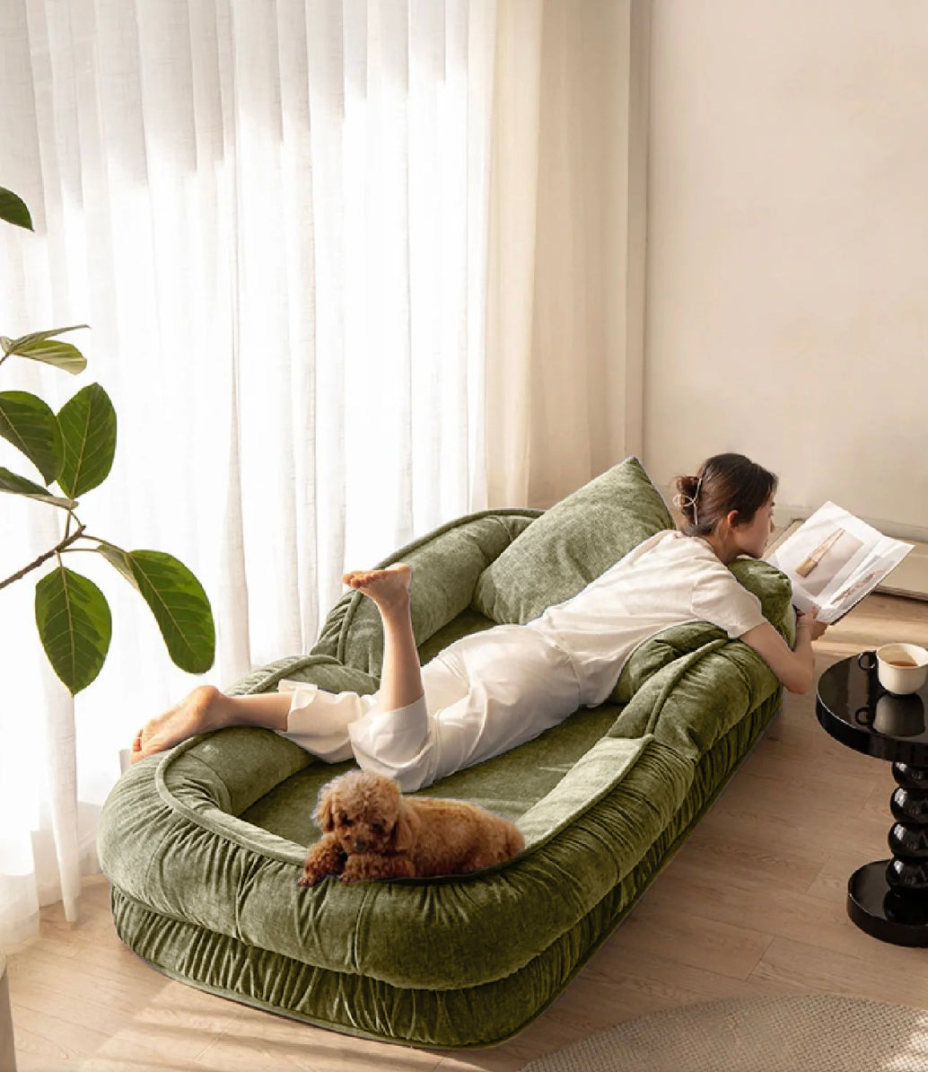 Woolly - Large Luxurious Human Dog Bed and Floor Sofa Bed (Olive Green)