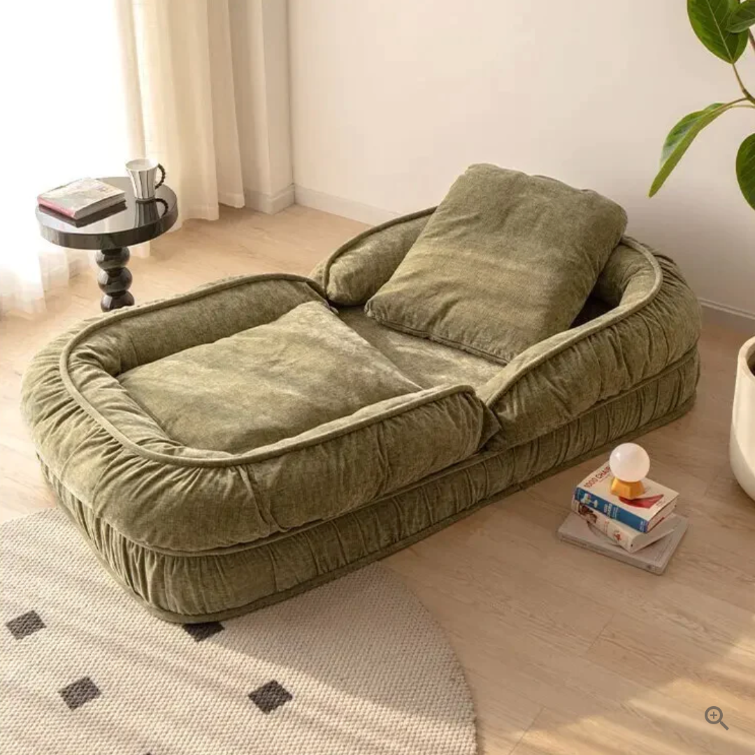 Woolly - Large Luxurious Human Dog Bed and Floor Sofa Bed (Olive Green)